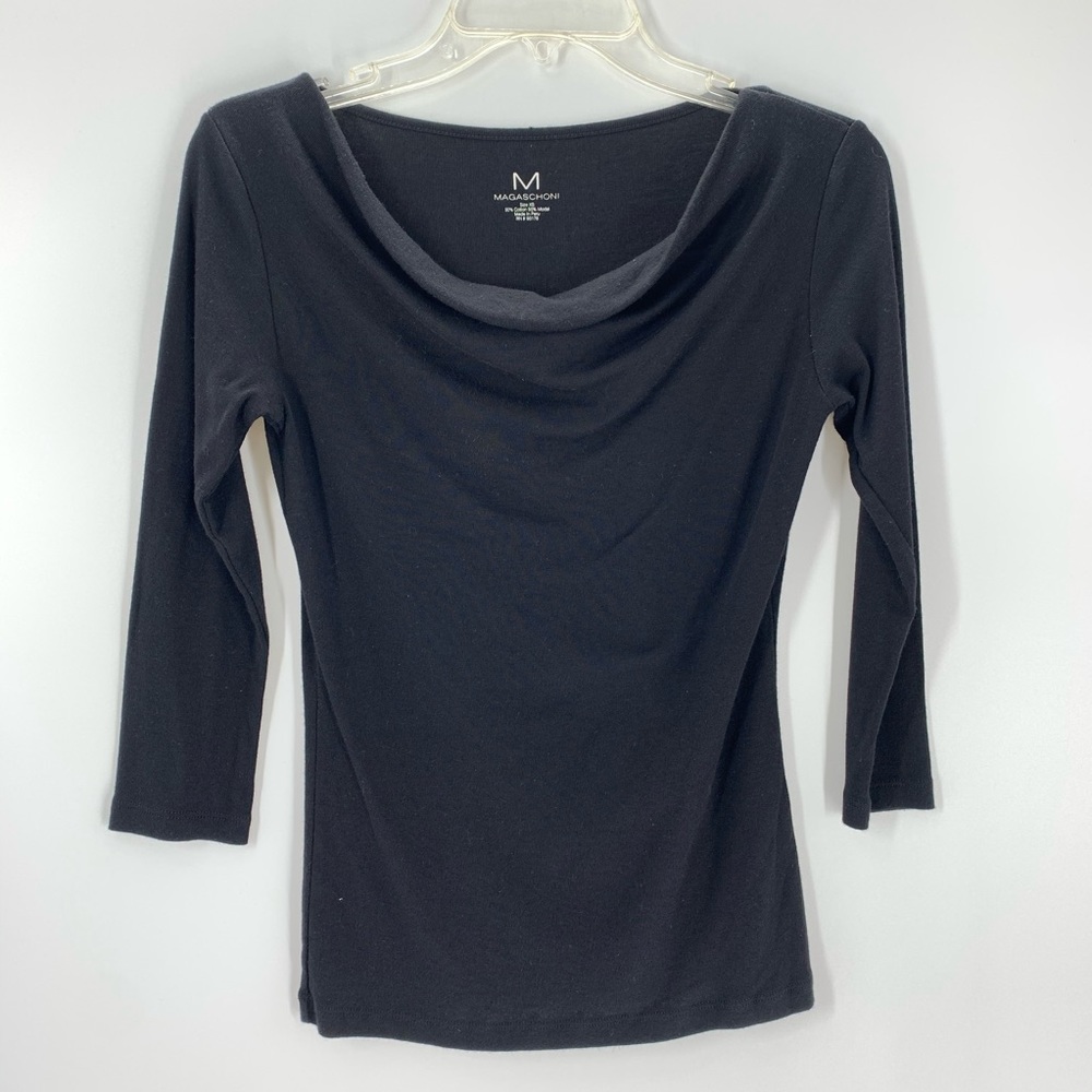 Magaschoni Drape Neck Soft Modal Top XS Black